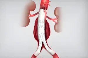 Poza ilustreaza o procedura EVAR pentru anevrismul aortic