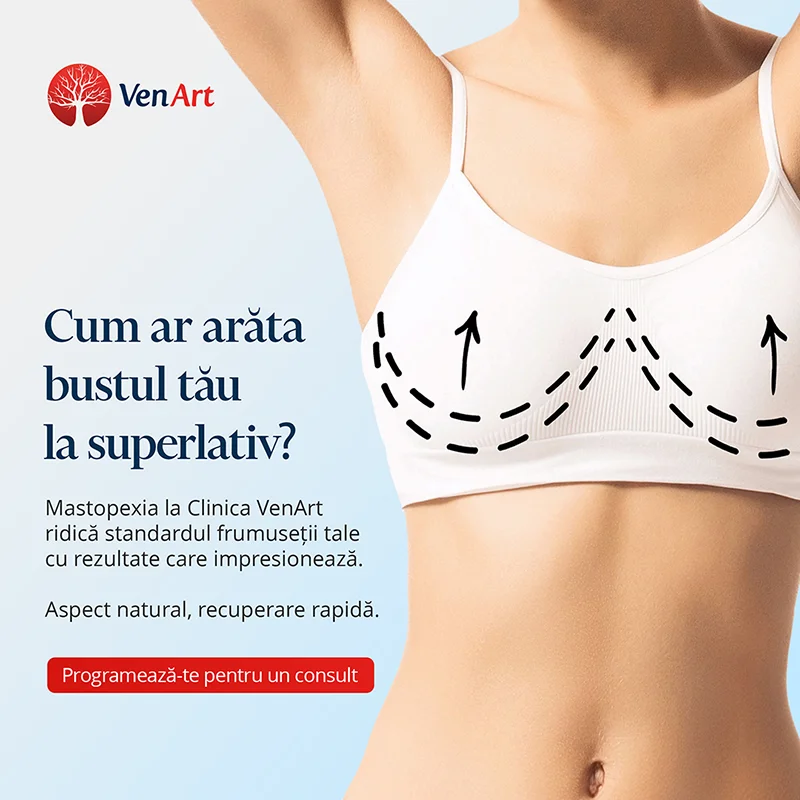 Afis promotional pentru procedura de Mastopexie (lifting mamar) si beneficiile ei