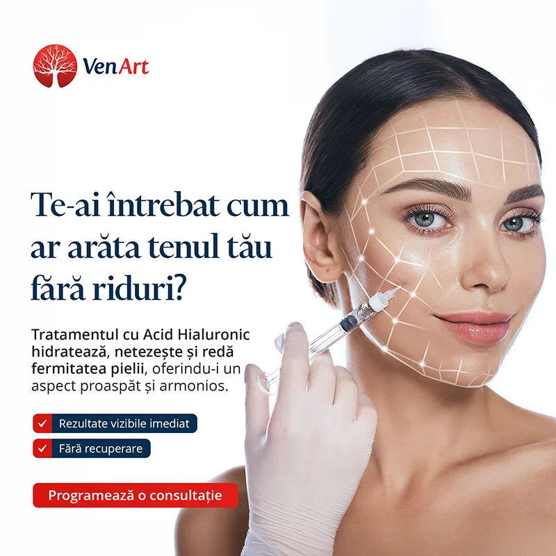 Afis promotional pentru procedura de tratamentul ridurilor faciale si beneficiile ei.