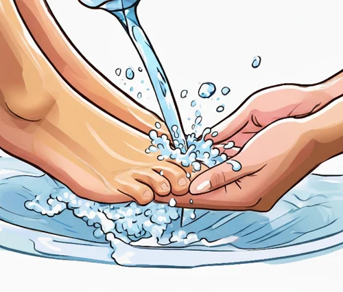 imaginea ilustreaza piciorul diabetic care este spalat si ne sugereaza tratamentul picioarelor diabetice si cum ingrijim rana la picior.