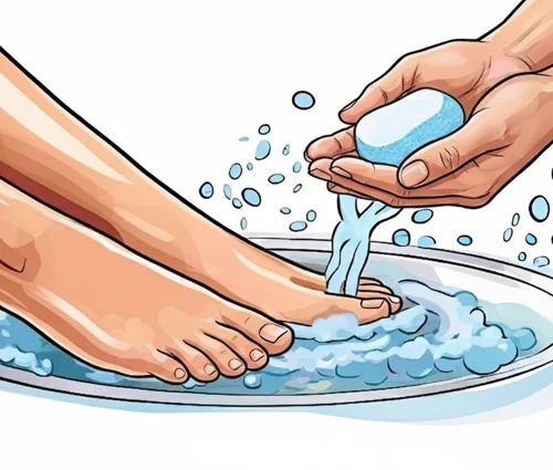 imaginea ilustreaza piciorul diabetic care este spalat si ne sugereaza tratamentul picioarelor diabetice si cum ingrijim rana la picior.