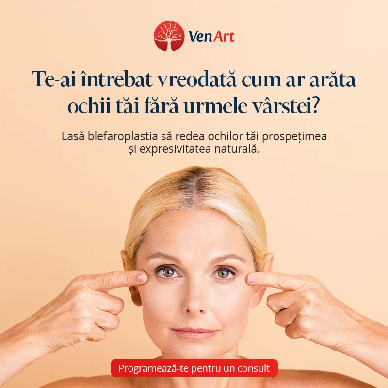 Afiș reprezentativ pentru pagina care prezintă serviciul de proceduri de înfrumusețare estetică cu ajutorul blefaroplastiei la Clinica VenArt din Cluj-Napoca