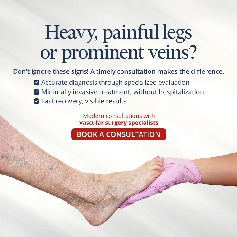 Minimally invasive varicose veins treatment poster for heavy, painful legs or with prominent veins, Cluj-Napoca