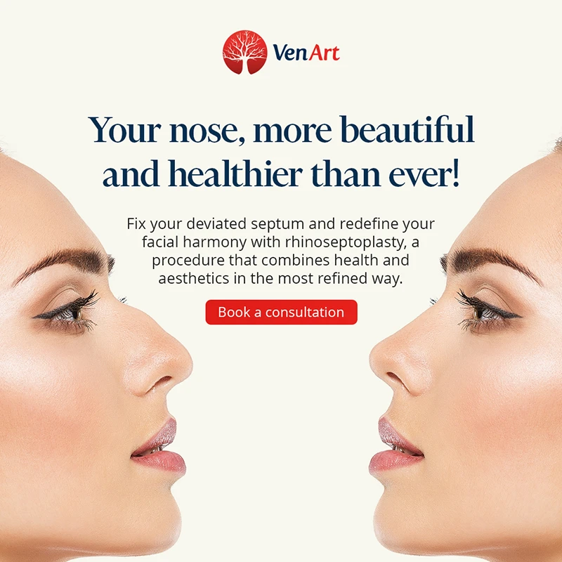 Promotional poster for rhinoseptoplasty and its benefits.