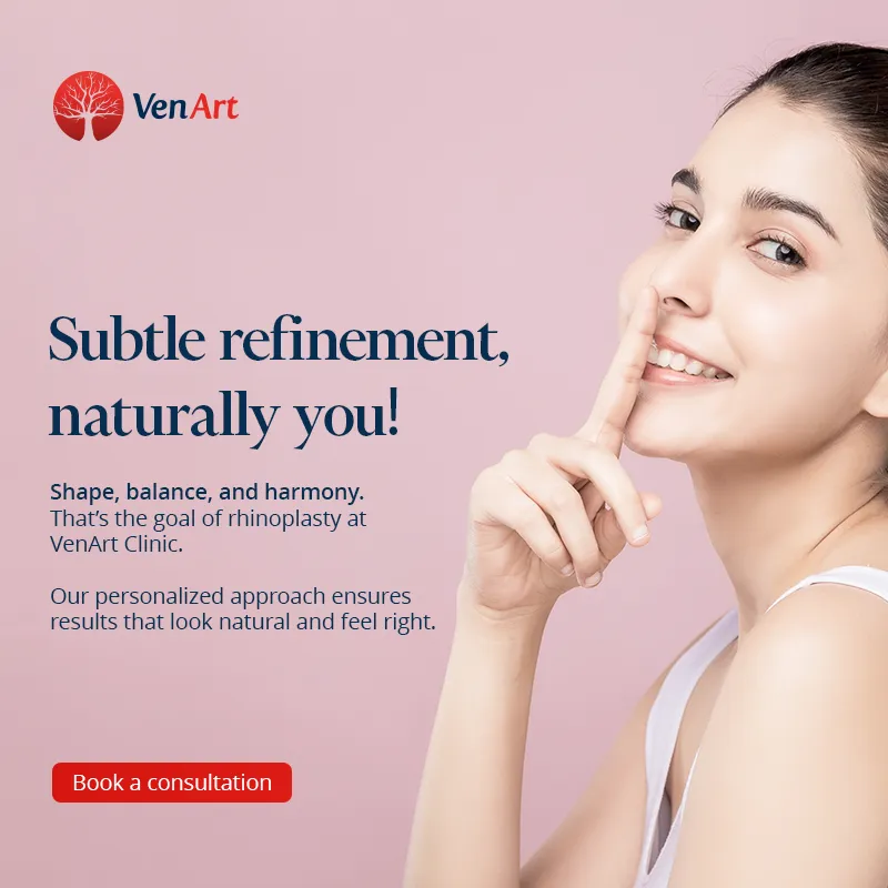 A flyer that promotes the Rhinoplasty medical procedure at VenArt clinic in Cluj-Napoca